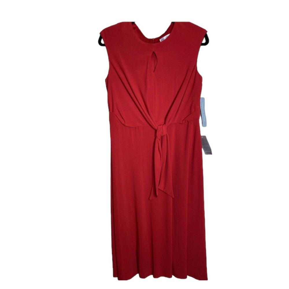 London Times Fit & Flare Crepe Dress Scarlet Red Peep Below Knee Size 8 NWT